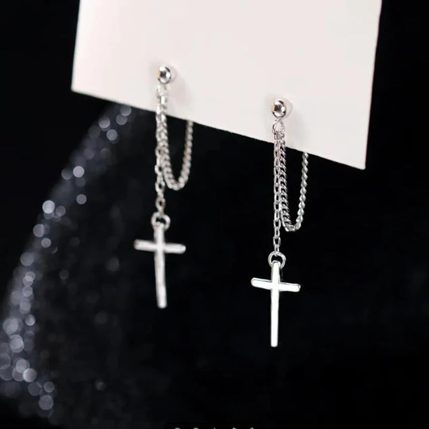 2 Pcs Punk Silver Color Cross Drop Earrings - Image 4