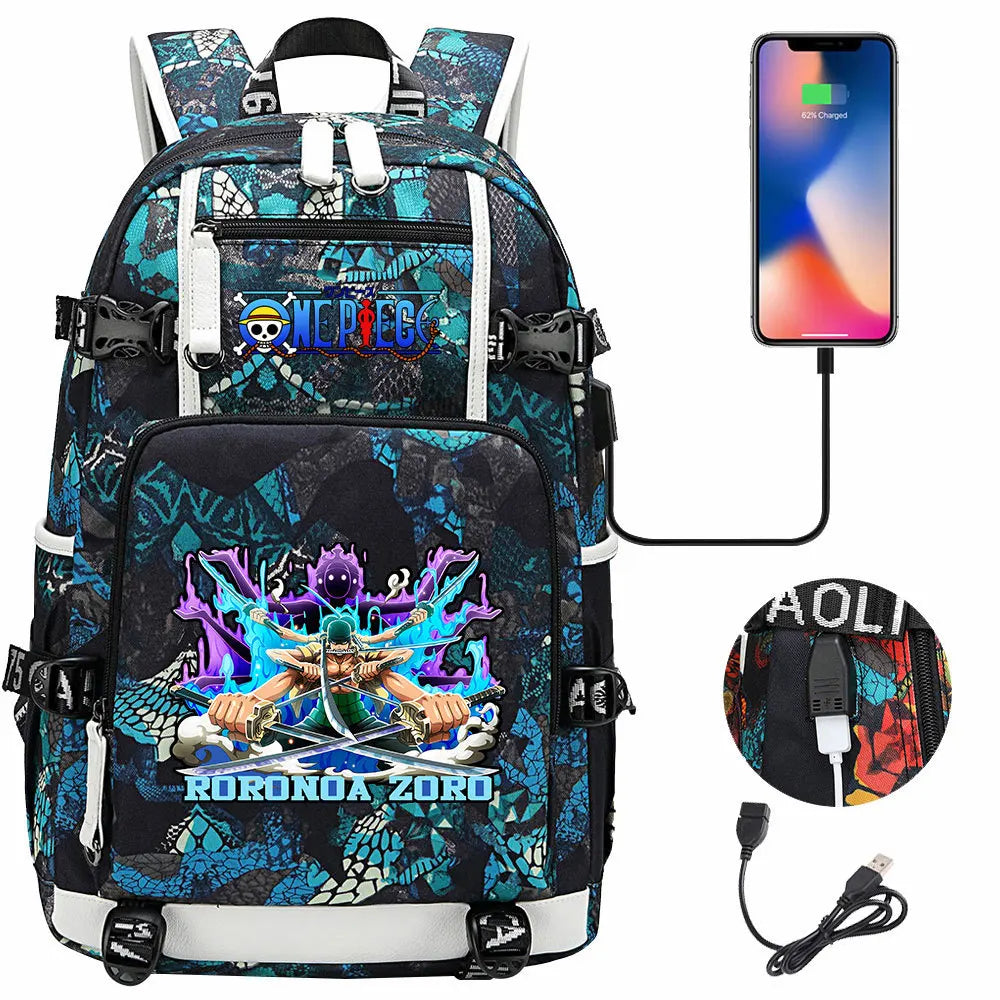 One Piece Anime Large Capacity Backpack with USB - Image 42