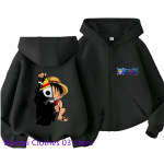 Hot Anime One Piece Kids Zipper Hoodie – Cartoon Luffy Print Autumn/Winter Sweatshirt
