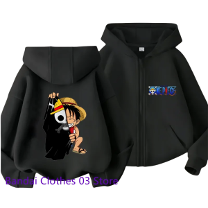 Hot Anime One Piece Kids Zipper Hoodie – Cartoon Luffy Print Autumn/Winter Sweatshirt