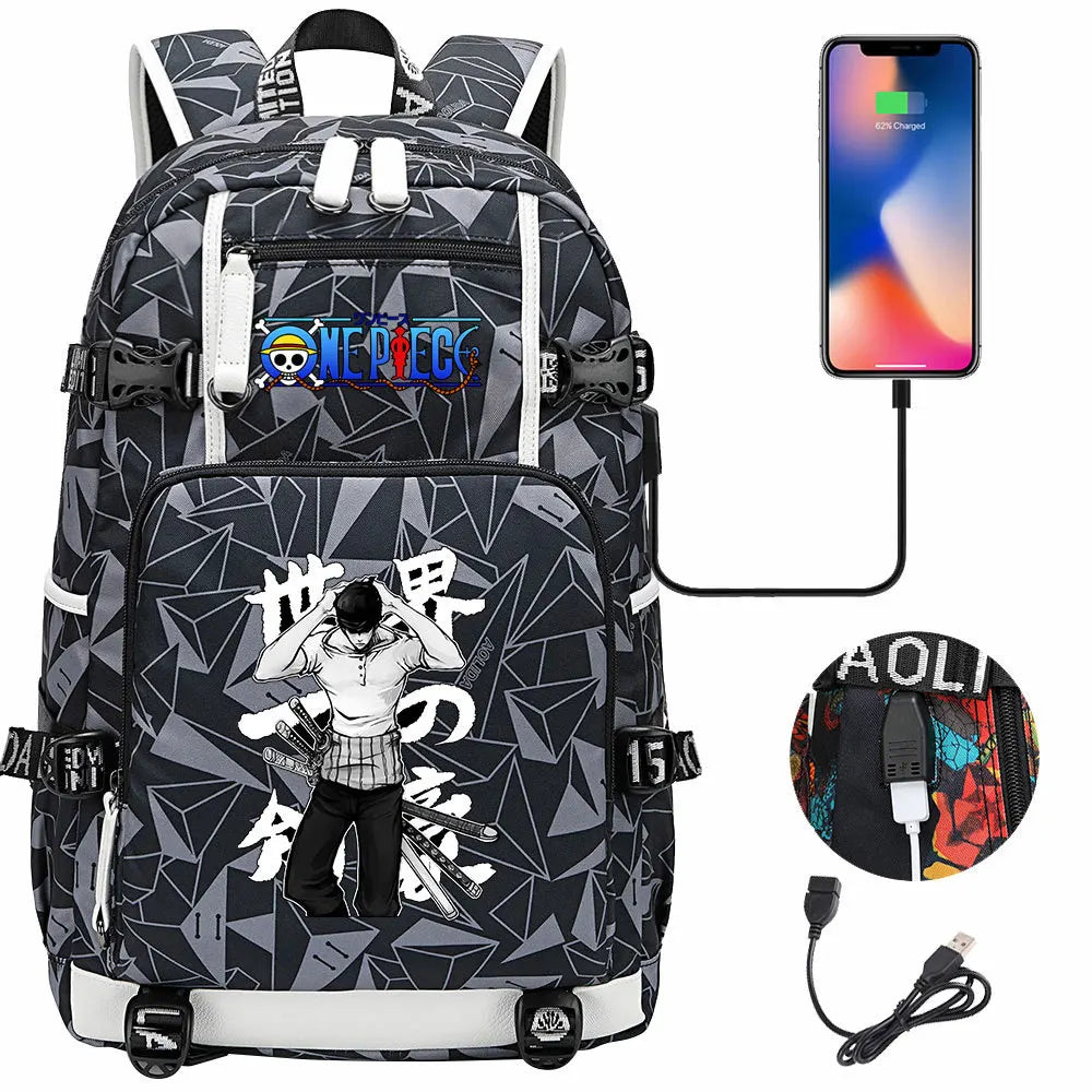 One Piece Anime Large Capacity Backpack with USB - Image 21