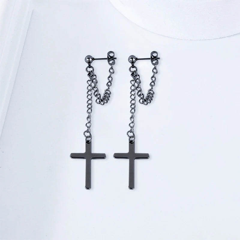 2 Pcs Punk Silver Color Cross Drop Earrings - Image 6