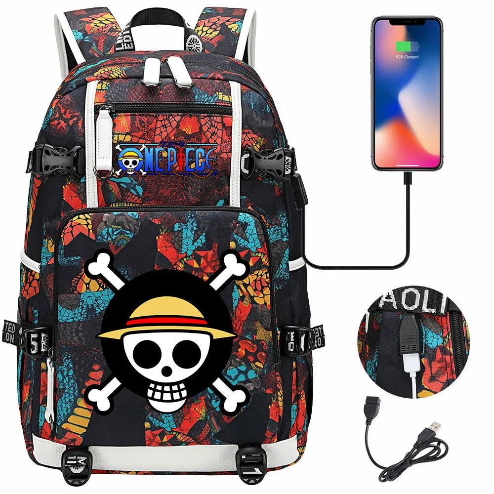 One Piece Anime Large Capacity Backpack with USB - Image 45