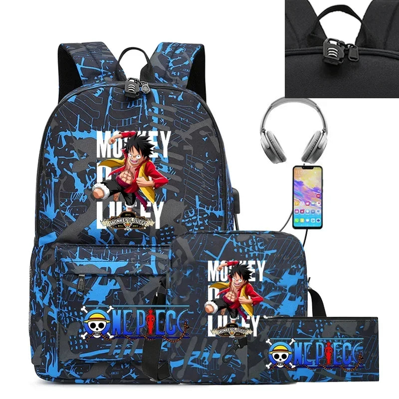 New Cartoon Japanese Manga One Piece USB Backpack - Image 6