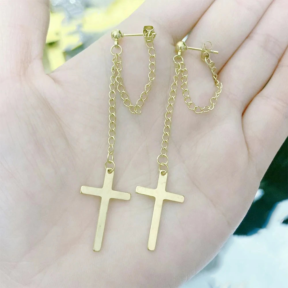 2 Pcs Punk Silver Color Cross Drop Earrings - Image 8