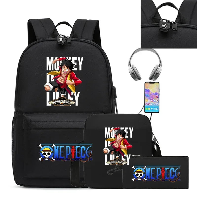 New Cartoon Japanese Manga One Piece USB Backpack - Image 4