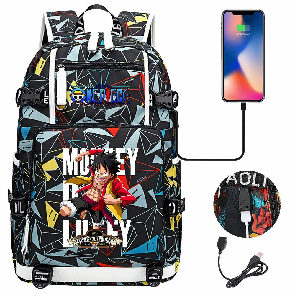 One Piece Anime Large Capacity Backpack with USB - Image 27