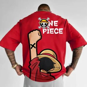 New Oversized Summer One Piece Luffy & Zoro Anime Personality Print Heavyweight Cotton T-Shirt