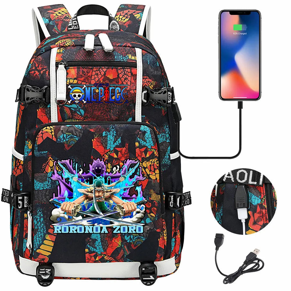 One Piece Anime Large Capacity Backpack with USB - Image 15