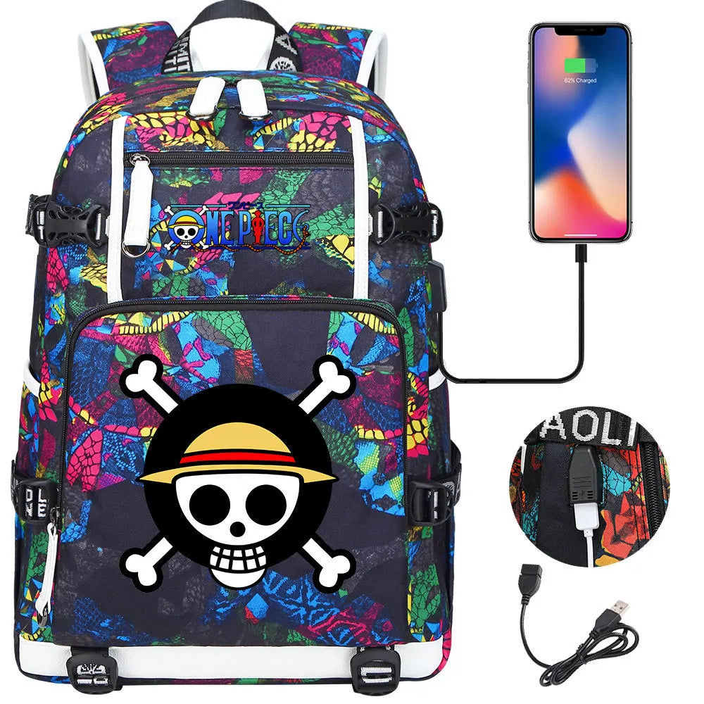 One Piece Anime Large Capacity Backpack with USB - Image 35