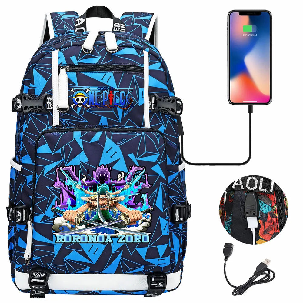 One Piece Anime Large Capacity Backpack with USB - Image 40